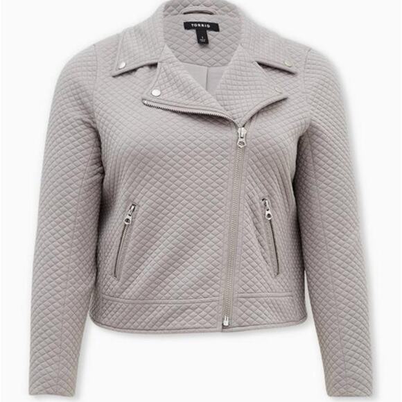 Torrid size 3 moto jacket quilted gray grey womans cute biker gorp rock grunge - Picture 1 of 11